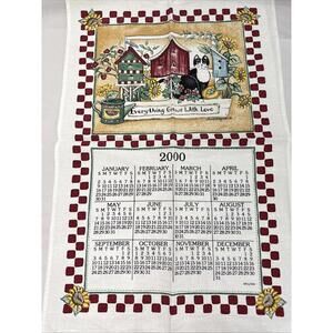 Kay Dee Designs Linen DISH TOWEL 2000 Calendar Country Cat Garden Grows Love